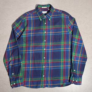 GANT Country Twill New Haven Blue Plaid Flannel Casual Button Shirt Men's XL